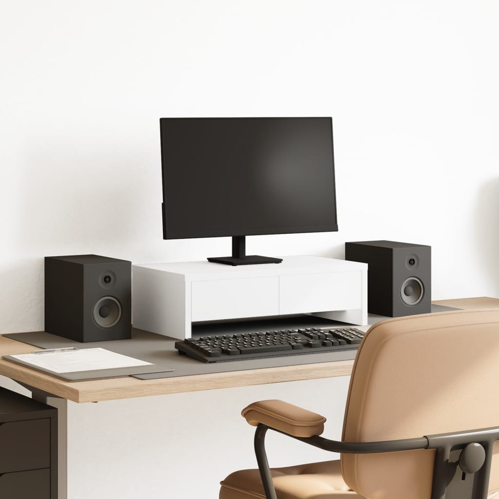 NNEVL Monitor Stand with Drawers White 50x27x15 cm Engineered Wood