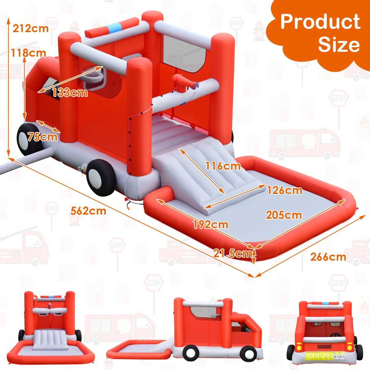 NNECW Firefighting-Themed Kids Water Slide with Splash Pool without Blower